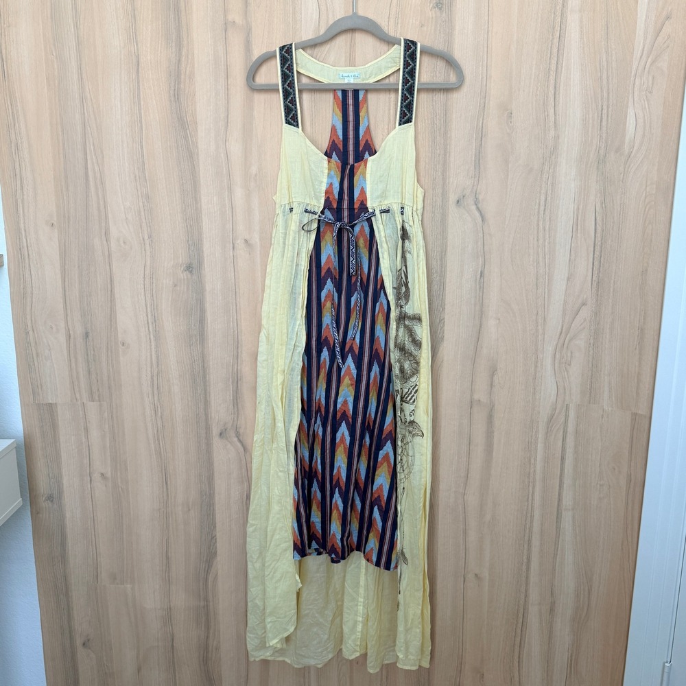 Kimchi Blue Layered Maxi Dress M Yellow Geometric Embroidered Southwestern Boho